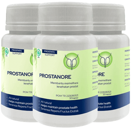 Tiga botol Prostanore suplemen herbal pendukung kesehatan prostat
