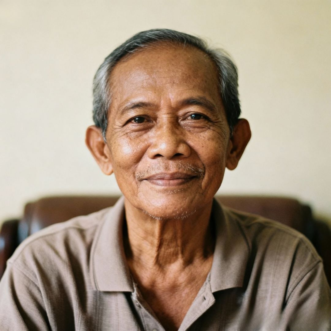 Pria berusia sekitar 60 tahun terlihat tenang dan nyaman di rumah